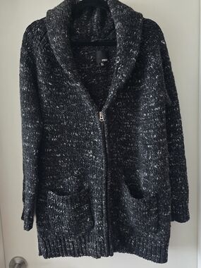 Wilfred Free Black Marled Zip Cardigan Sweater